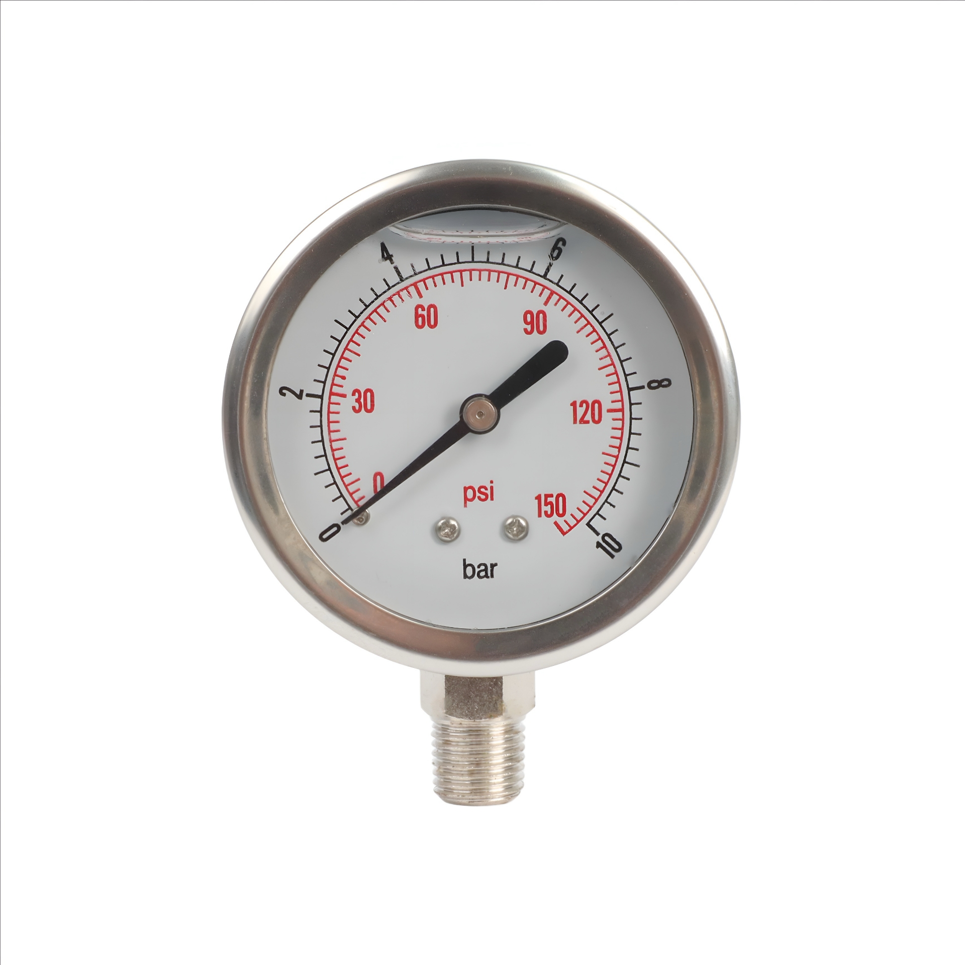 Pressure Gauge (0-10 Bar, 63mm Diameter, ¼Inch, Bottom Entry)